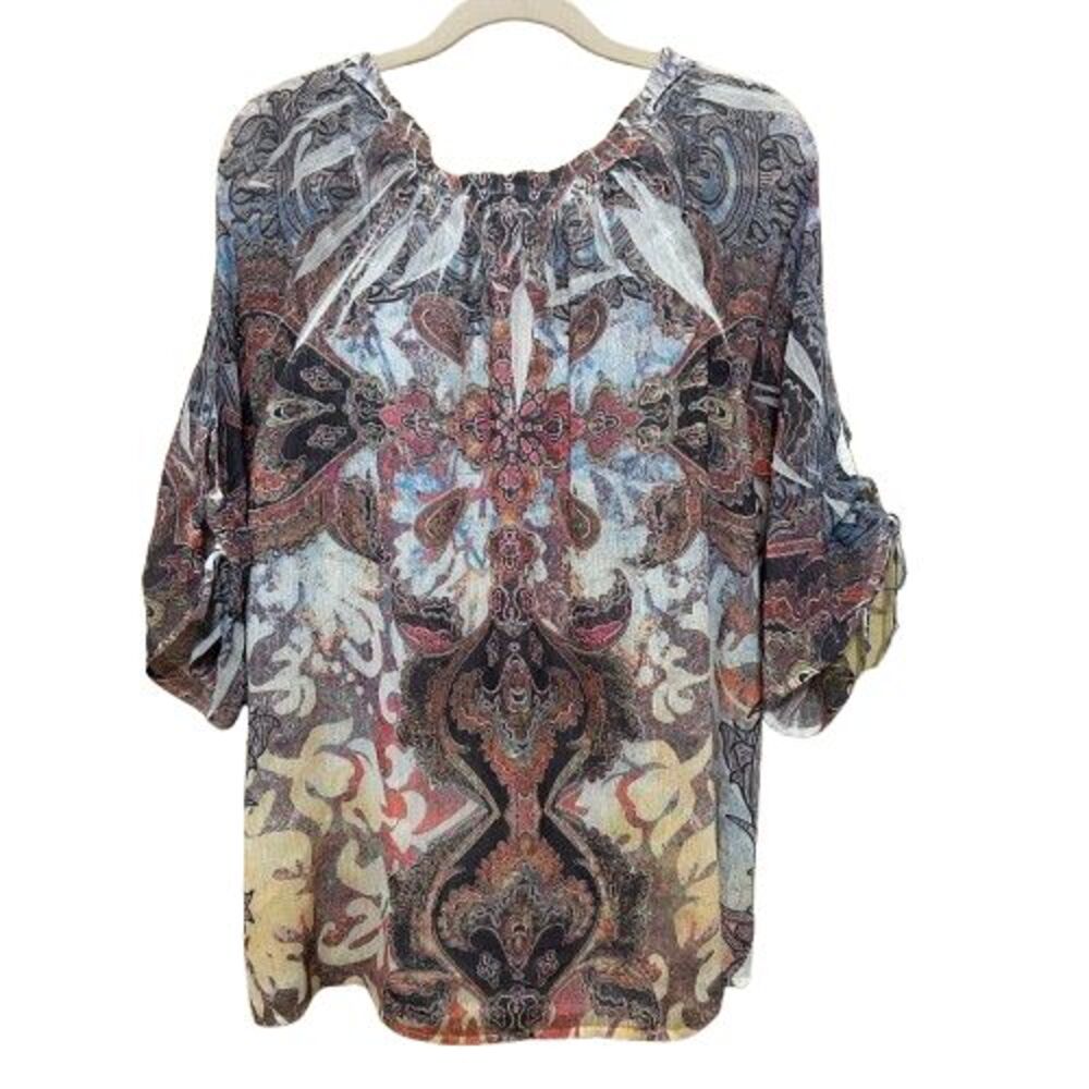 Energe Chiffon Blouse Women 2X Paisley Print Peasant Top Fairycore Boho Ethereal